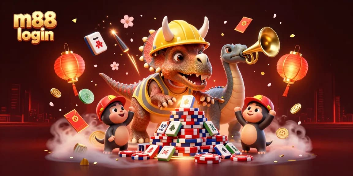 Celebrate betting wins with m88 login featuring dynamic characters and casino elements in a vibrant illustration.