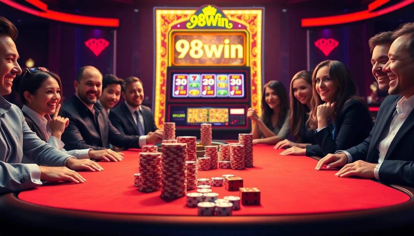 Experience exceptional gaming action at 98win's vibrant casino table with players enjoying their luck.