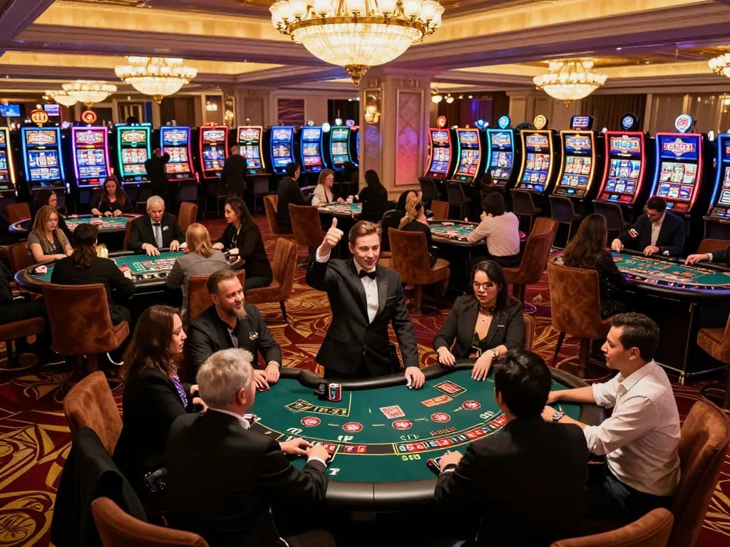 Experience the excitement of ku88 casino gaming with engaging players at tables, celebrating wins in a vibrant setting.