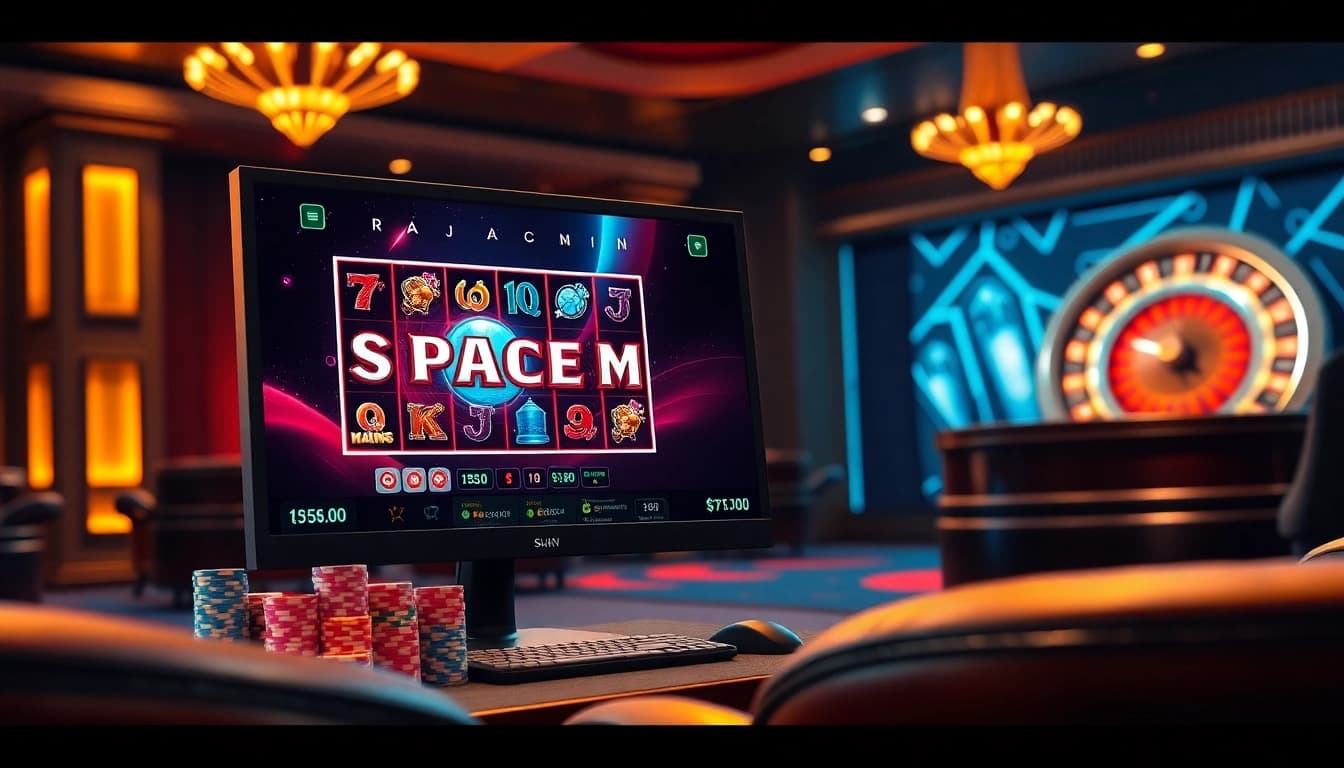 Engage with RAJAGACOR's Spaceman slot game displayed on a vibrant casino interface.