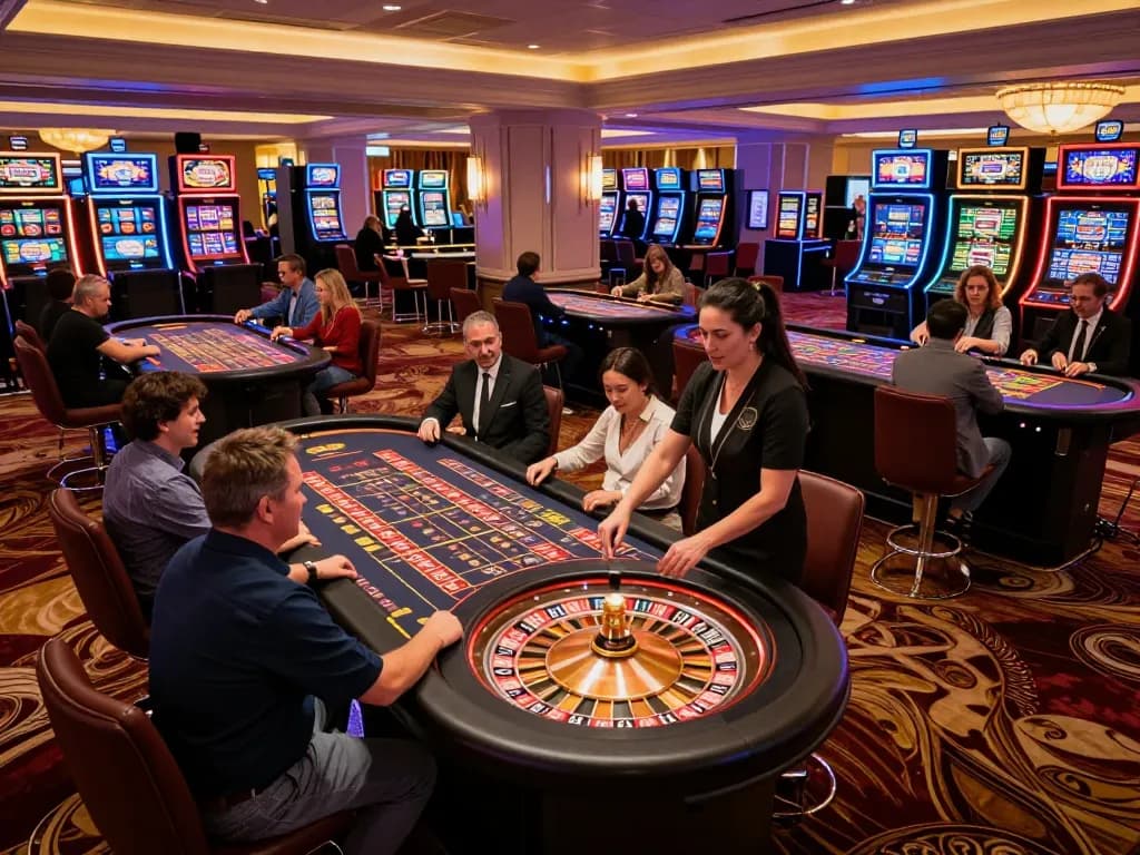 VT88 players excitedly placing bets at roulette tables in a lively casino atmosphere