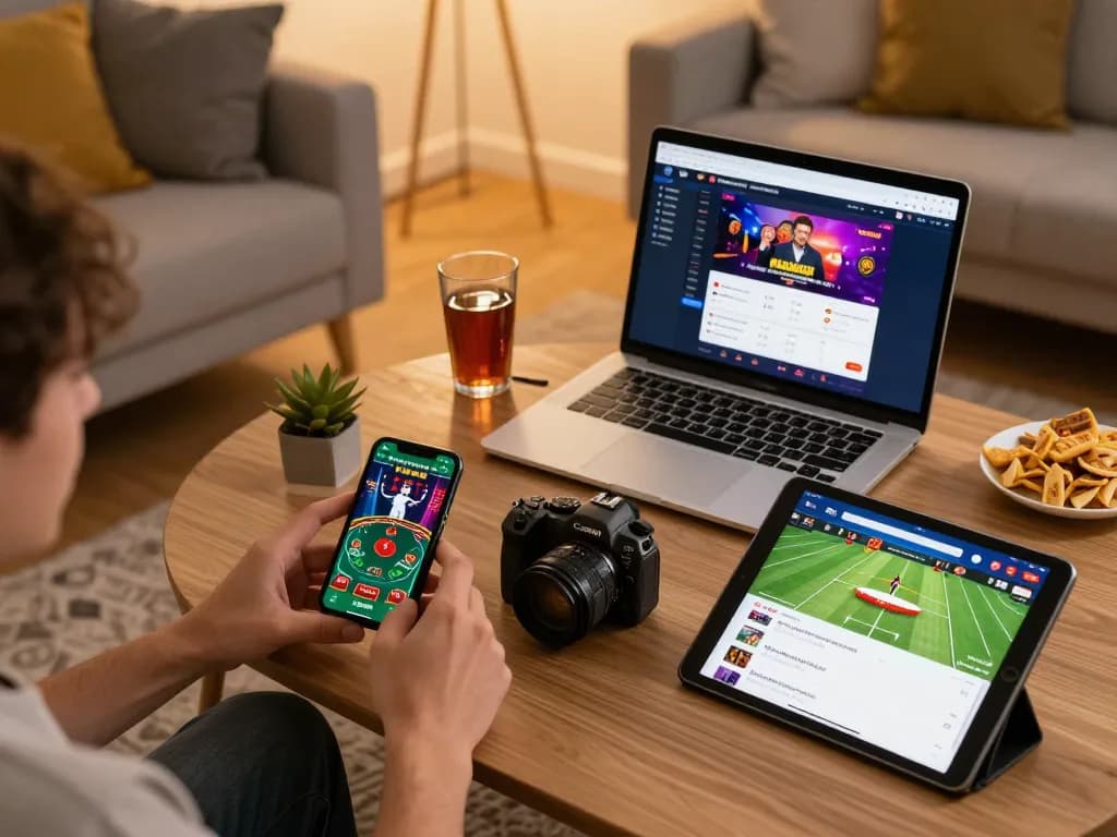 Engaging session at online USA casinos with live dealer game and sports betting app on devices.