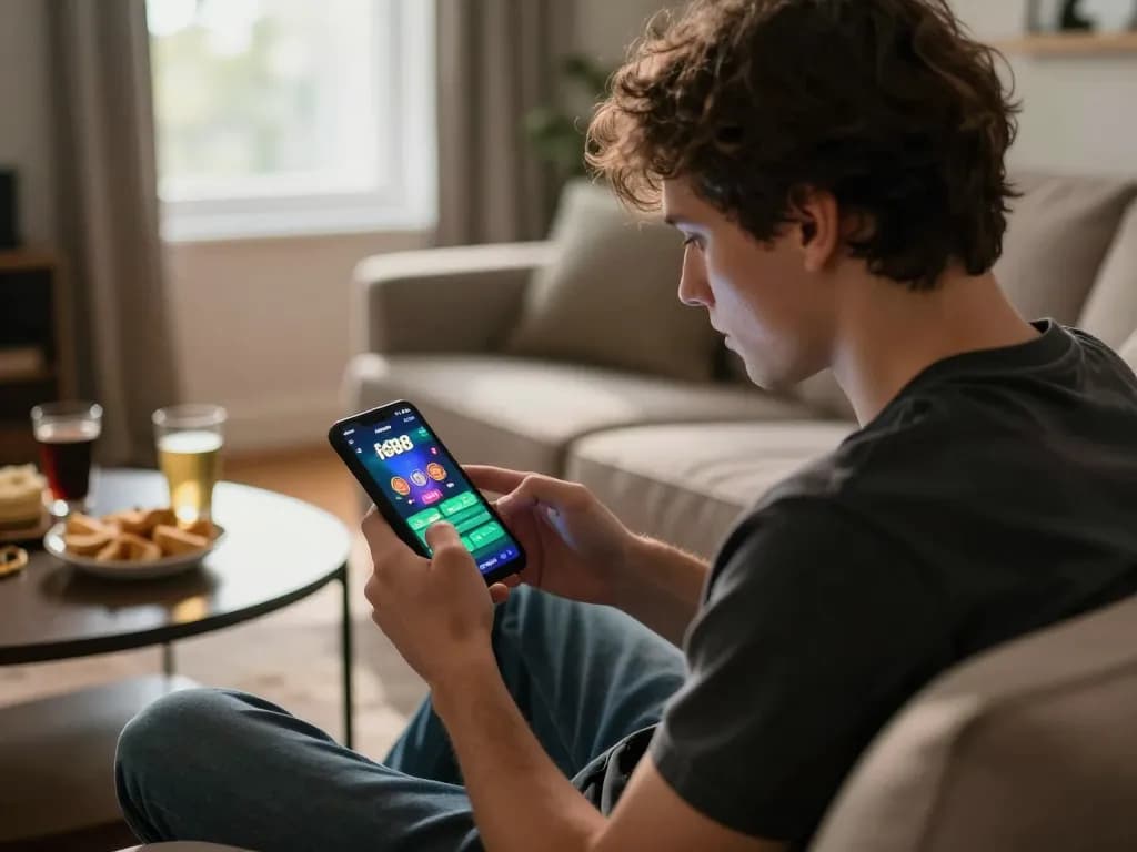 Engaged player using the fo88 app on a smartphone, enjoying mobile casino gaming experience