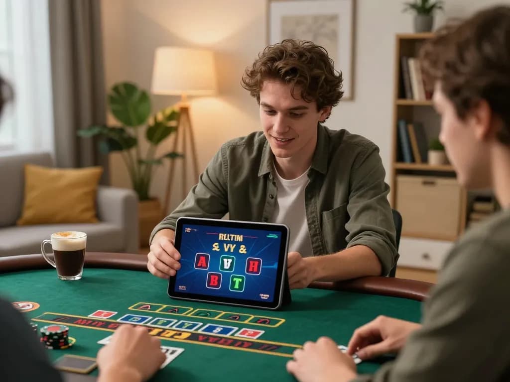 Player engaging with live dealer on upintogel platform in a cozy home setting.