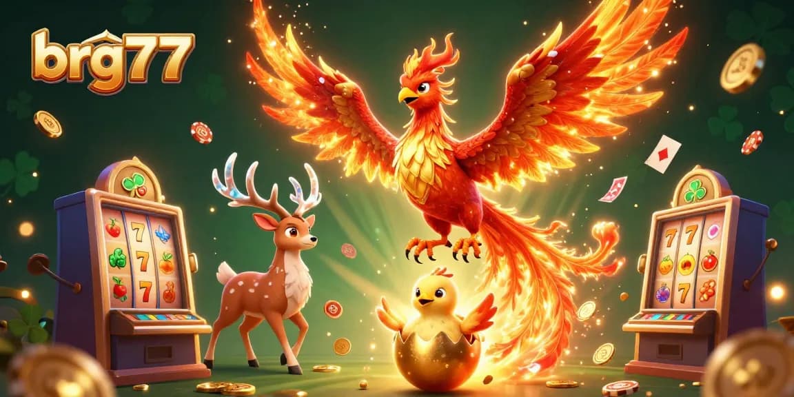 Experience the allure of brg77 with dynamic slot machines and mythical creatures in 3D illustration.