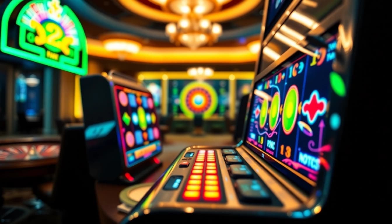 Experience the thrill of the slot machine in a vibrant casino environment.