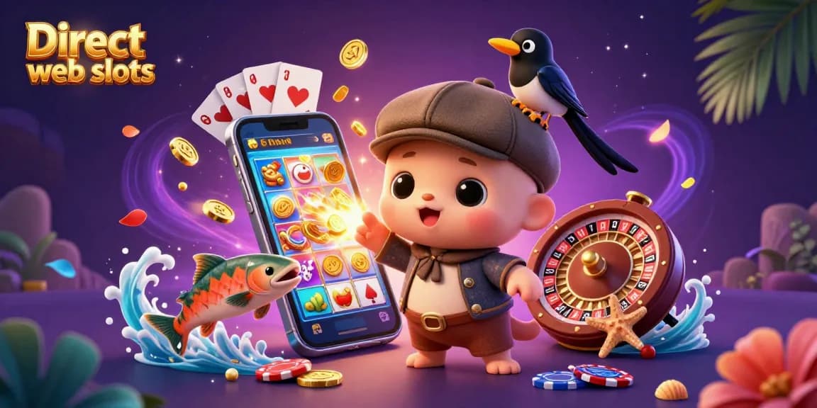 Engage with Direct web slots and experience fun with vibrant slot reels, gold coins, and playful characters.
