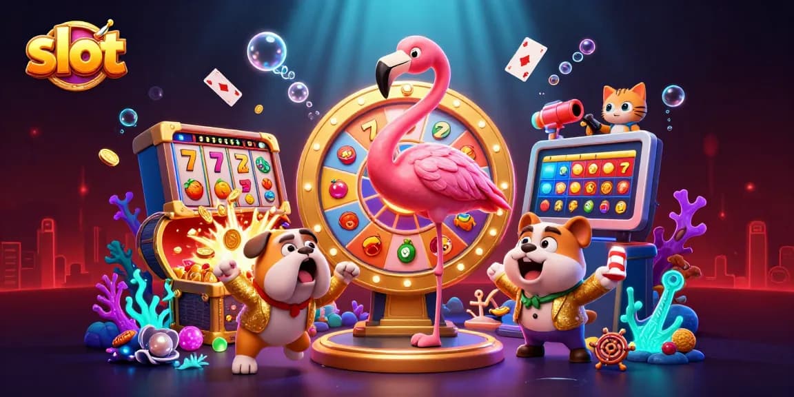 Slot menarik dengan tampilan karakter kasino yang dinamis dan elemen permainan yang beragam.
