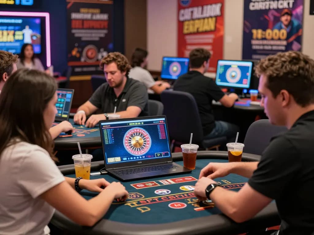 Experience the excitement of 32win online casino gaming, featuring diverse players at virtual tables enjoying baccarat and roulette.