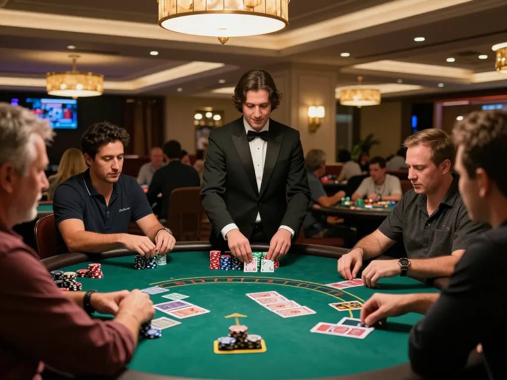 Players strategizing at a blackjack table, enhancing their skills at 23winy casino experience.