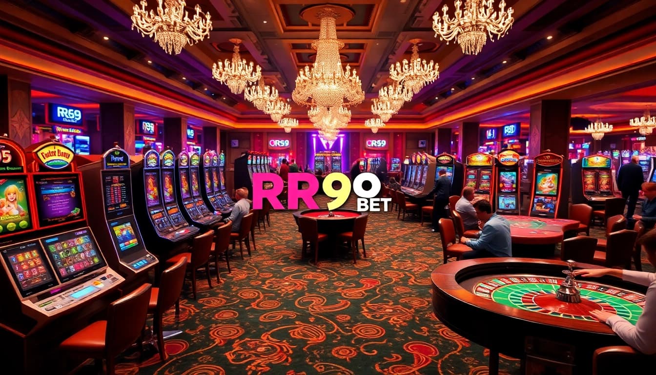 Experience the thrill of RR99 BET with vibrant casino games and excitement visible in players.