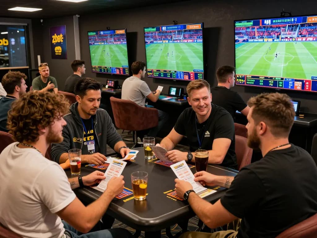 Live sports betting experience with zbet showcasing excitement among friends.