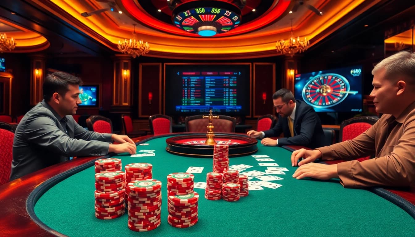 Experience high-stakes poker action at https://fb88.report/ with colorful chips and a dynamic casino atmosphere.