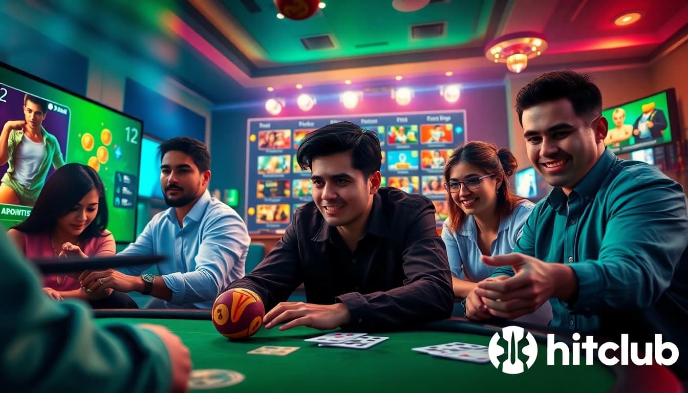 Engaging online gaming scene at hitclub, showcasing players enjoying thrilling card games with dynamic graphics.
