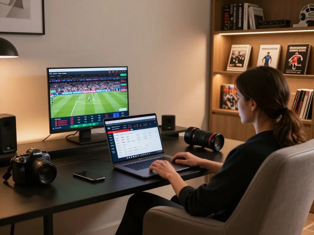 Engaging in sbobet88 online sports betting with dynamic odds displayed on a laptop at home.