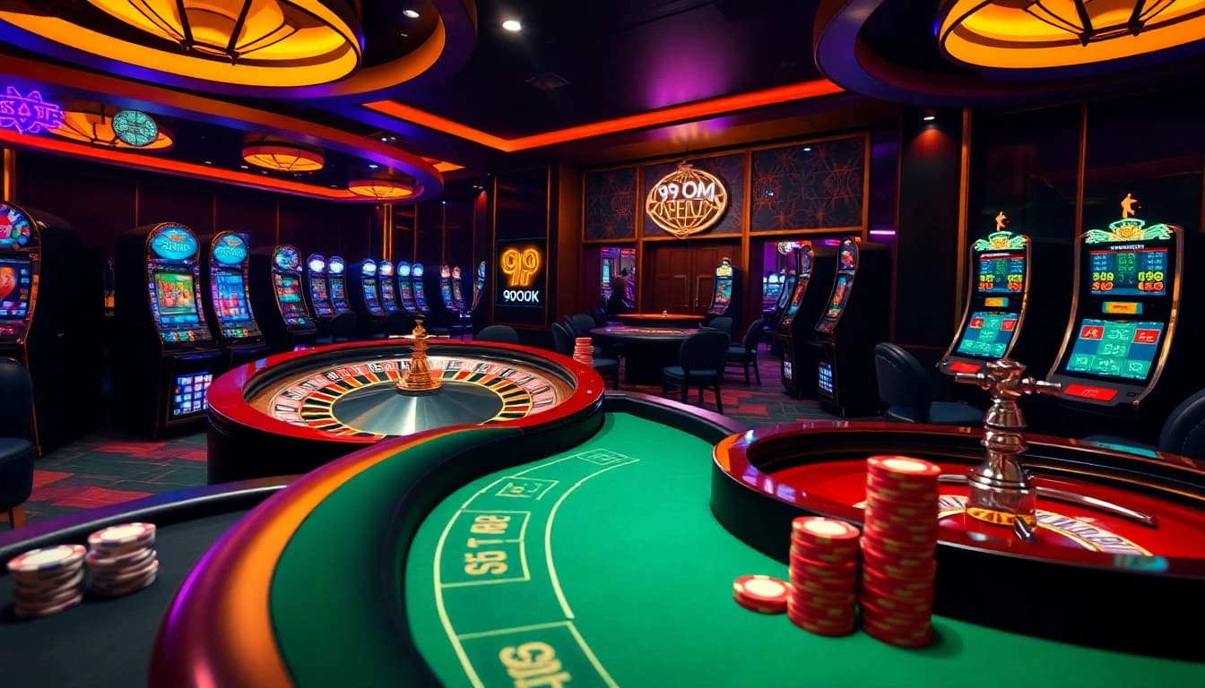 Experience the thrill of 99ok's online casino with vibrant tables and slot machines.