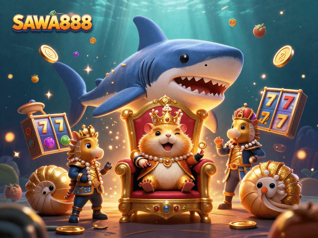 Experience SAWA888's captivating slot gaming scene featuring vibrant reels and mythical characters.