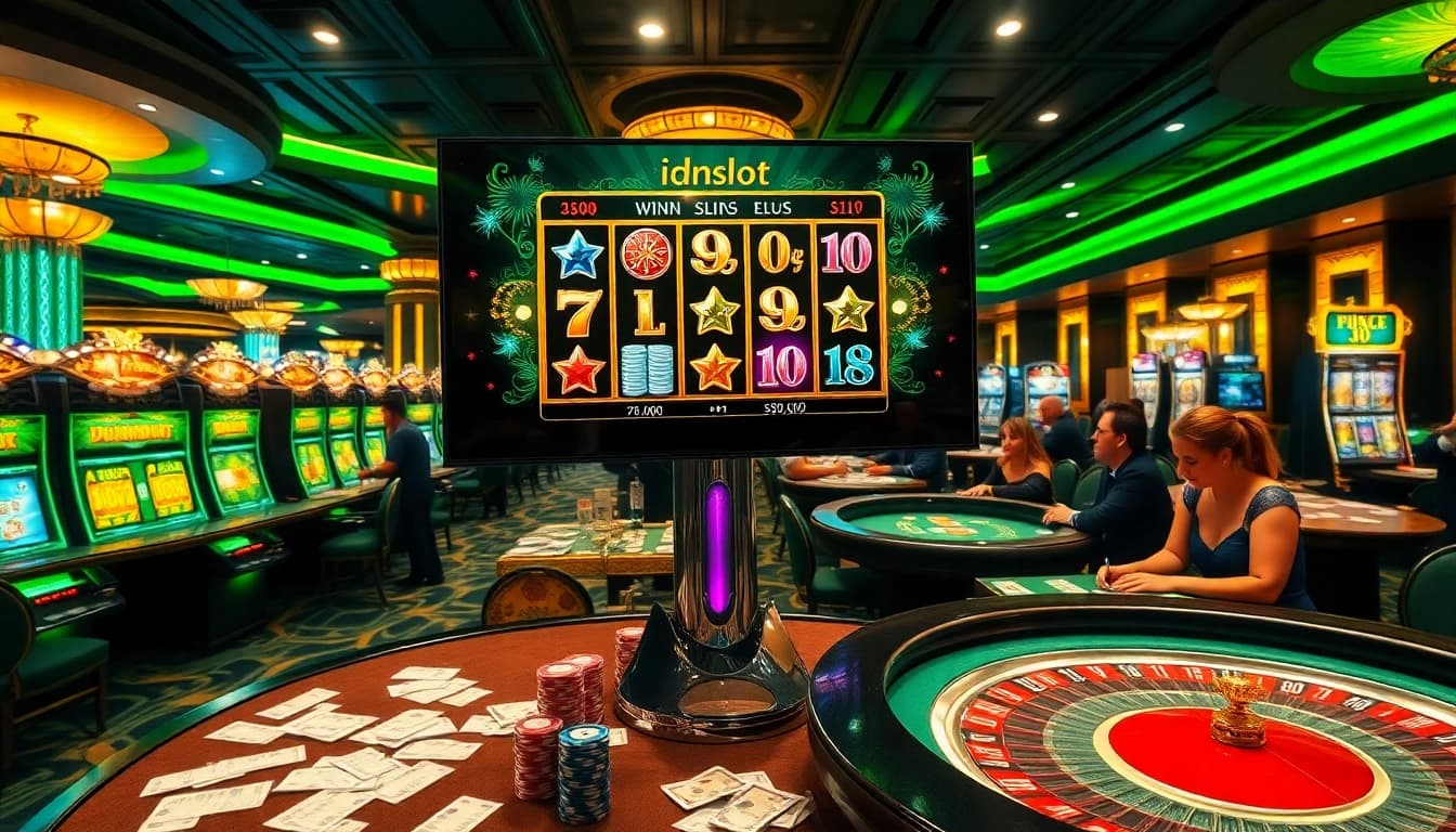 Experience the excitement of idnslot in a vibrant casino filled with slot machines and eager players.