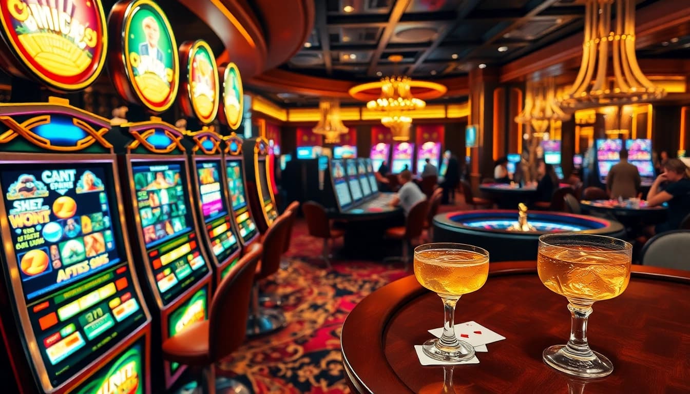 Mainkan permainan slot yang menarik di suasana kasino yang meriah dan penuh kegembiraan.