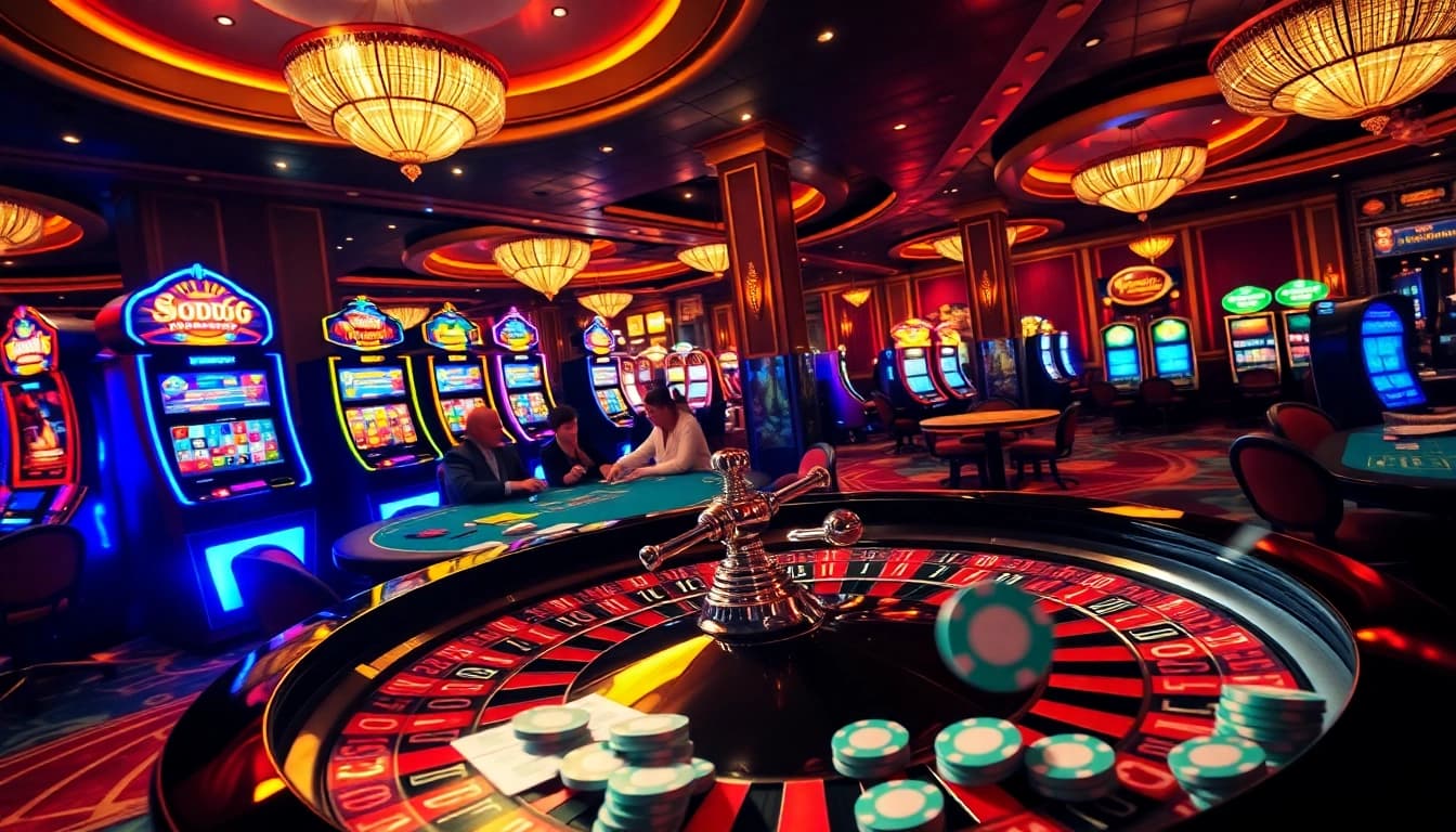 Players enjoying exciting roulette games at SODO66's glamorous casino.