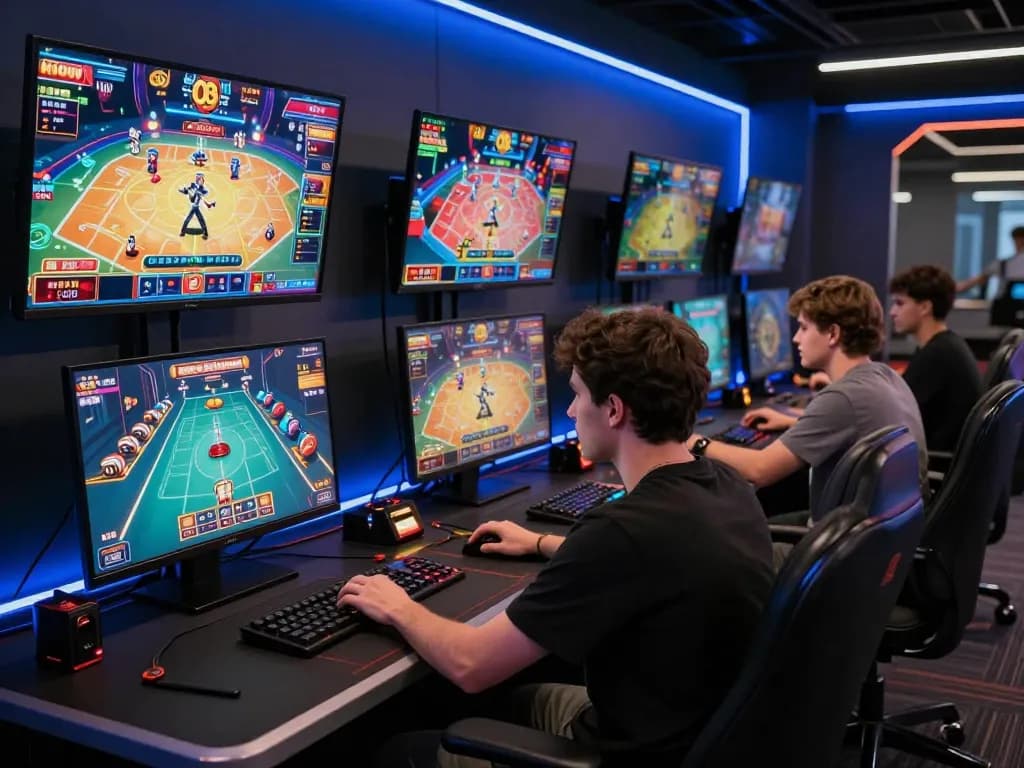 Player engaging with O8 casino games on multiple screens in a dynamic online gaming setup.