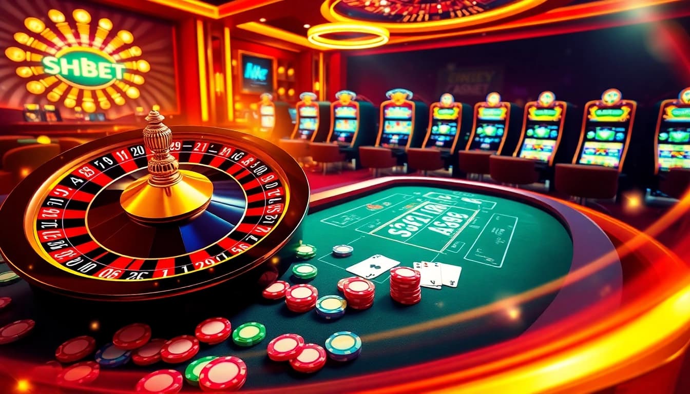 Experience thrilling gameplay at SHBET with vibrant casino tables and exciting slot machines.