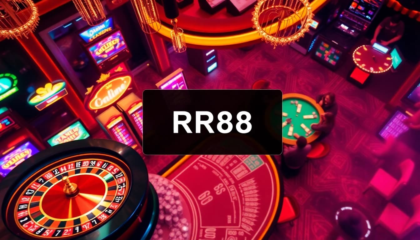 Players enjoying a thrilling game at https://rr88.pizza/ casino, featuring roulette and vibrant slot machines.