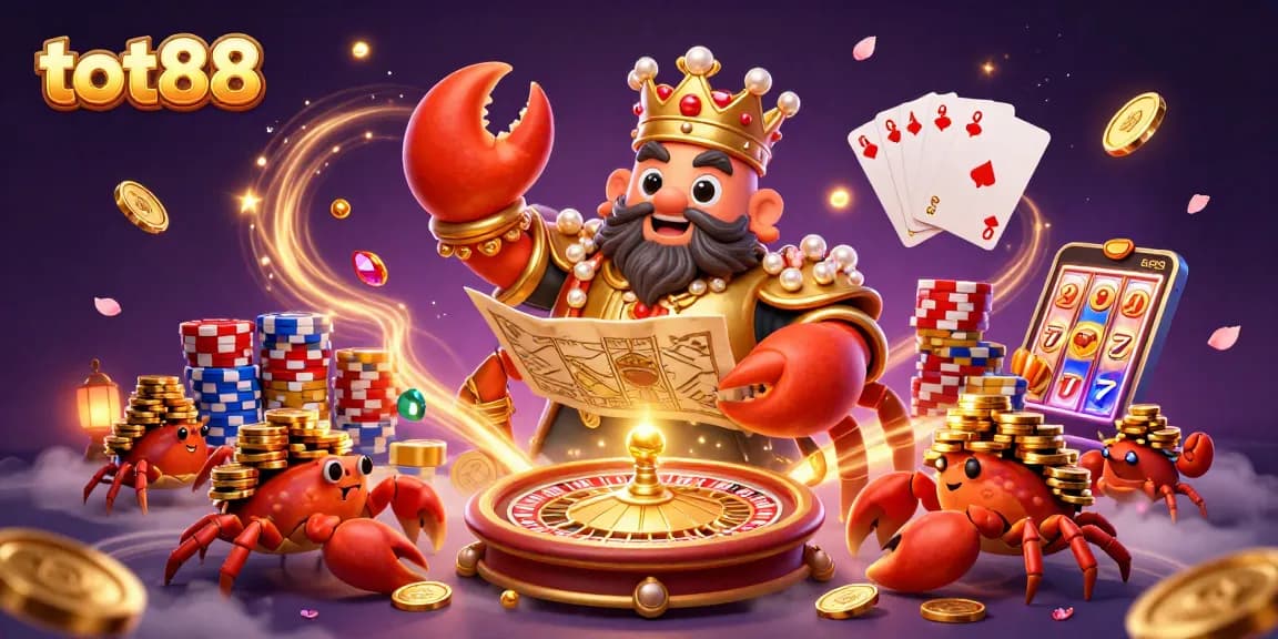 Experience the vibrant world of tot88 with the crab emperor amidst thrilling casino games.