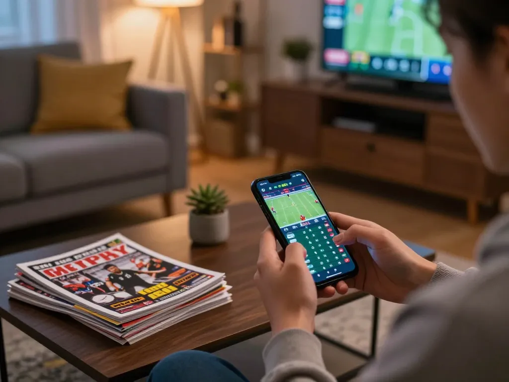 Placing bets on 68win via smartphone in a cozy home setting while studying strategies