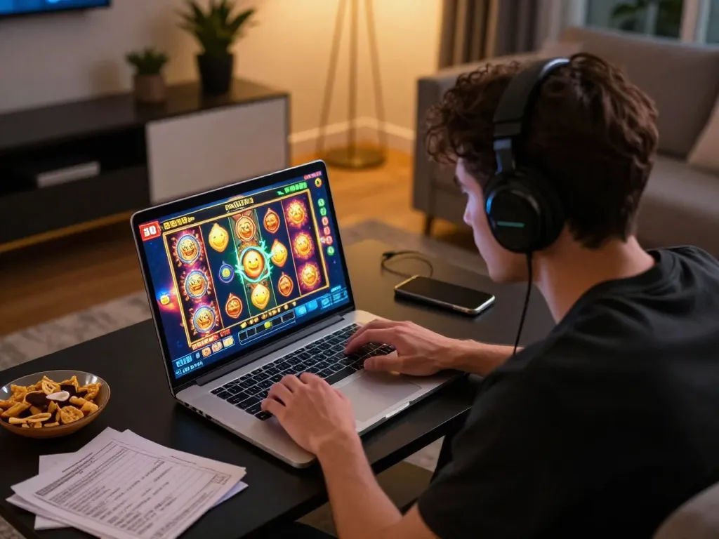 Engaging in online gaming at https://go8.dad/ with dynamic slot machine visuals and focused gameplay.