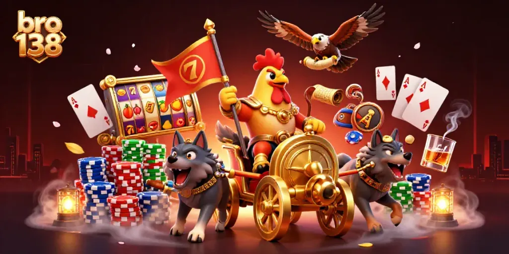 Experience excitement at bro 138 with a thrilling scene of slots and gaming elements.