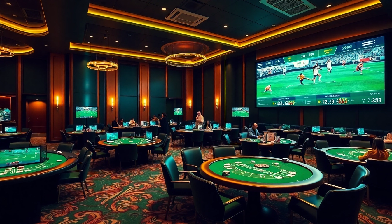 Enthusiastic players engage in Judi Bola betting at a vibrant casino table.