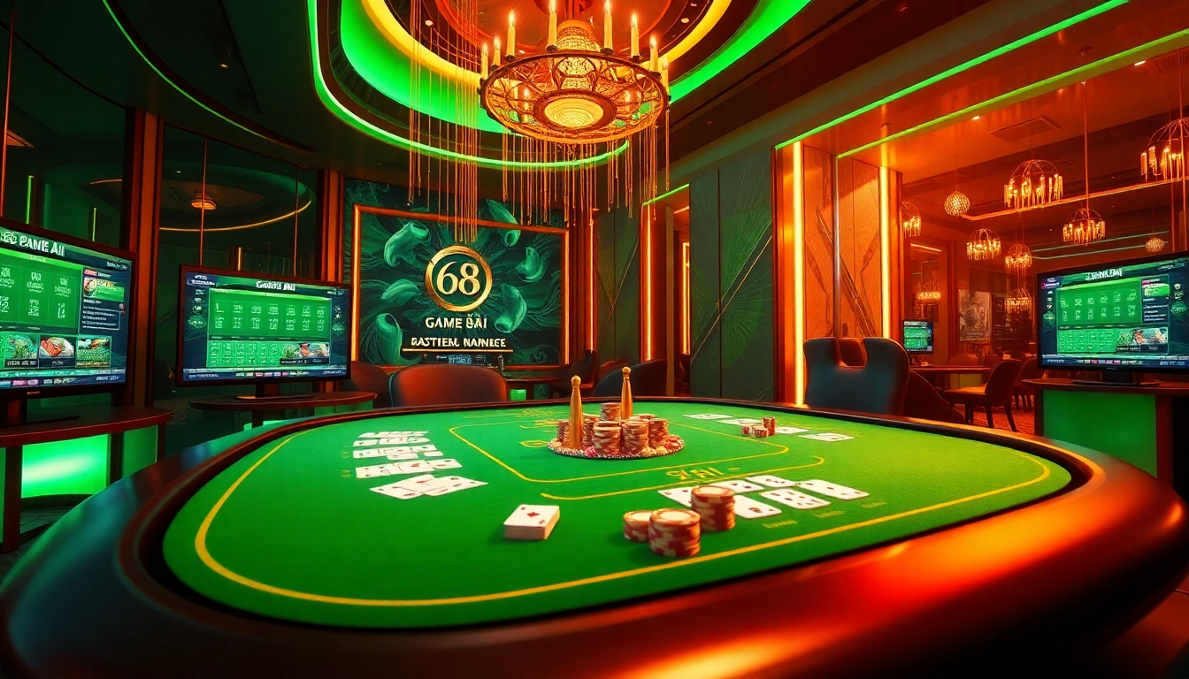 Experience luxury gaming at 68 Game Bài, showcasing poker chips and cards in an elite online casino setting.