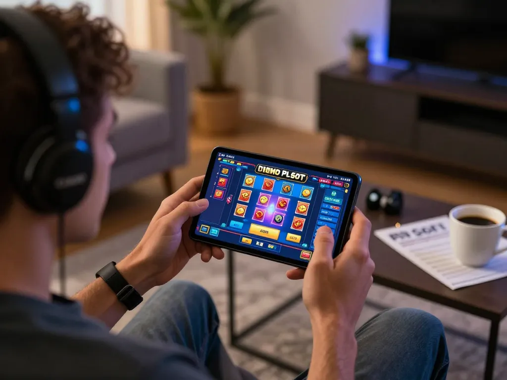 Bermain Demo Slot PG Soft di ponsel sambil menikmati suasana rumah yang nyaman dengan catatan strategi permainan.