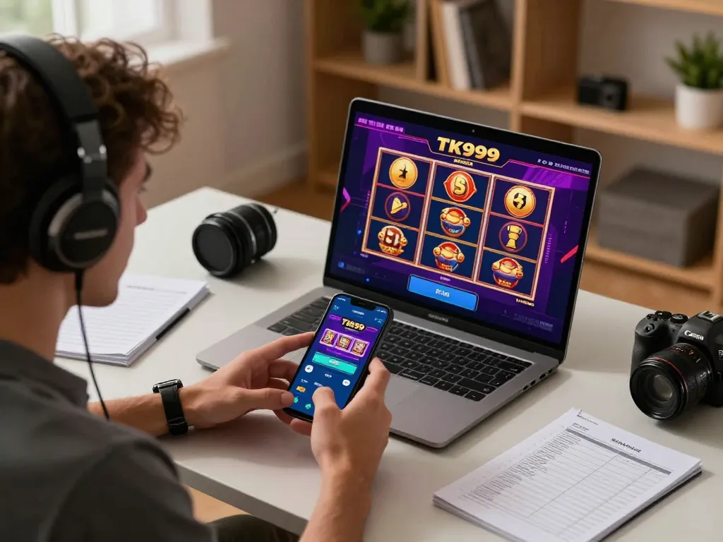Engaged player explores exciting features on TK999 mobile app, blending fun and strategy in gaming.
