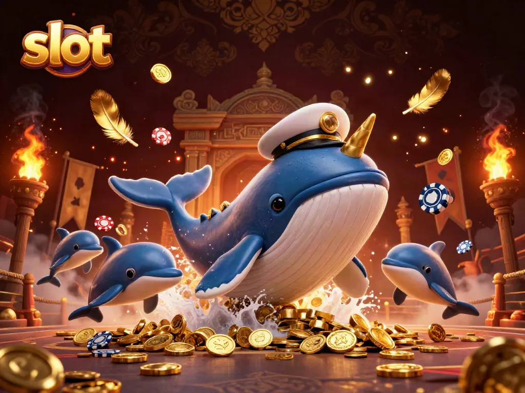 Mainkan slot penuh warna dengan koin emas dalam ilustrasi kasino 3D yang megah.