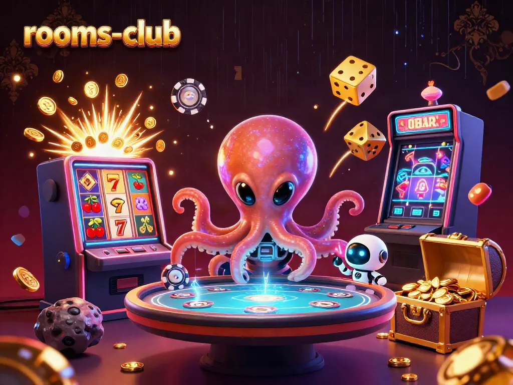 Rasakan keseruan permainan slot online di rooms-club dengan karakter alien 3D dan meja poker holografis yang mengesankan.