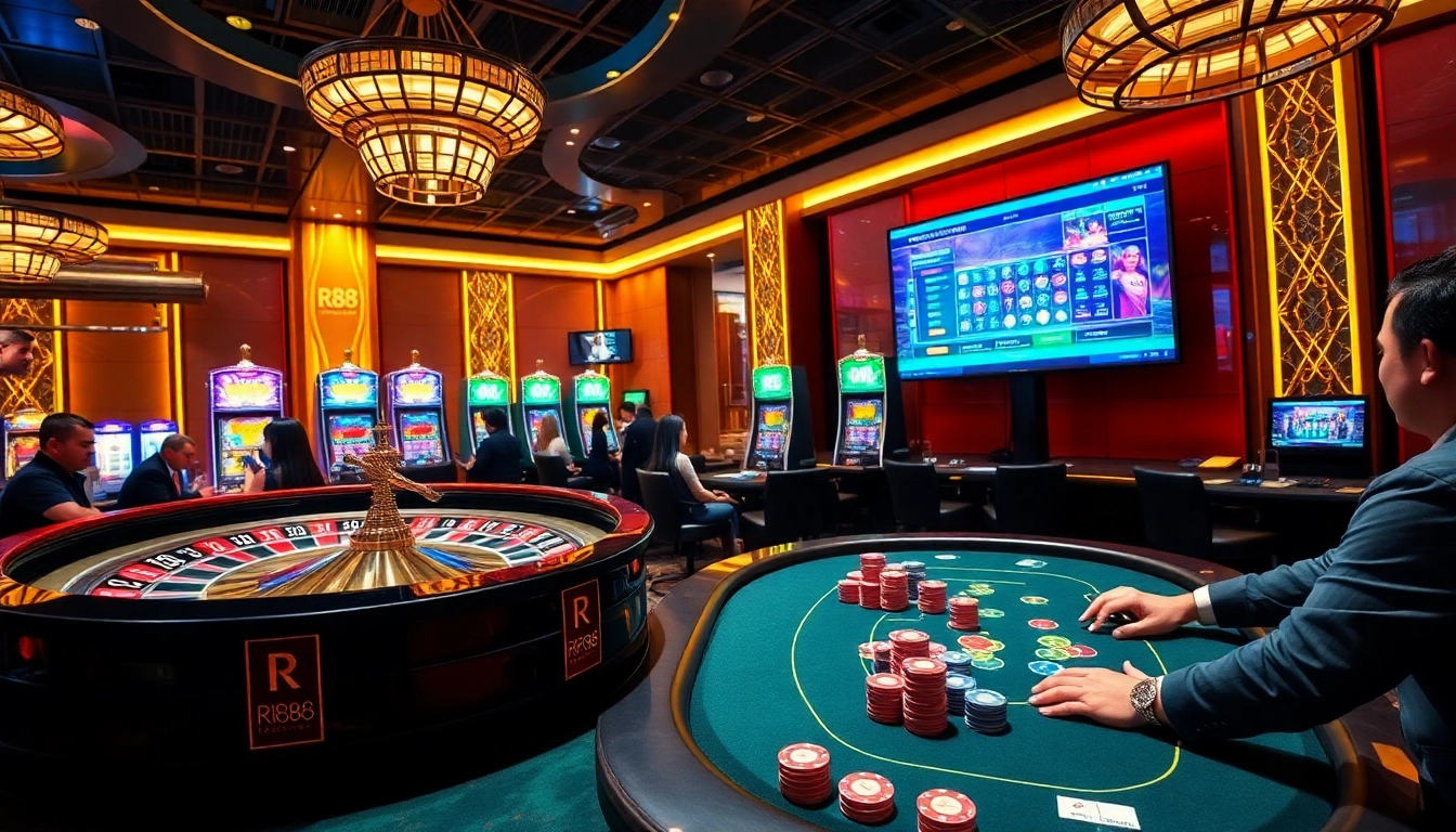 Experience the thrilling excitement at RR88 with vibrant casino tables and dynamic gameplay.