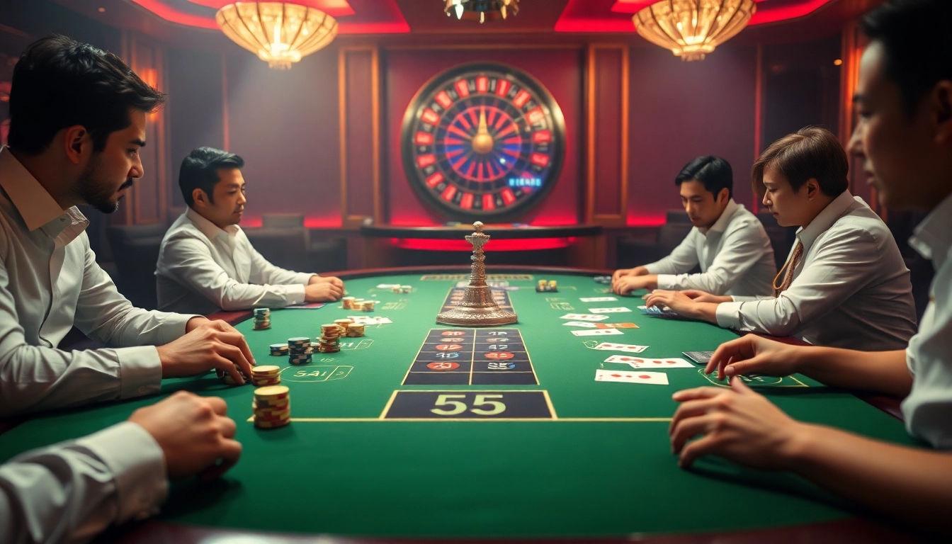 Kèo Nhà Cái 55 betting table showing real-time odds with professional gamblers engaged in gameplay.