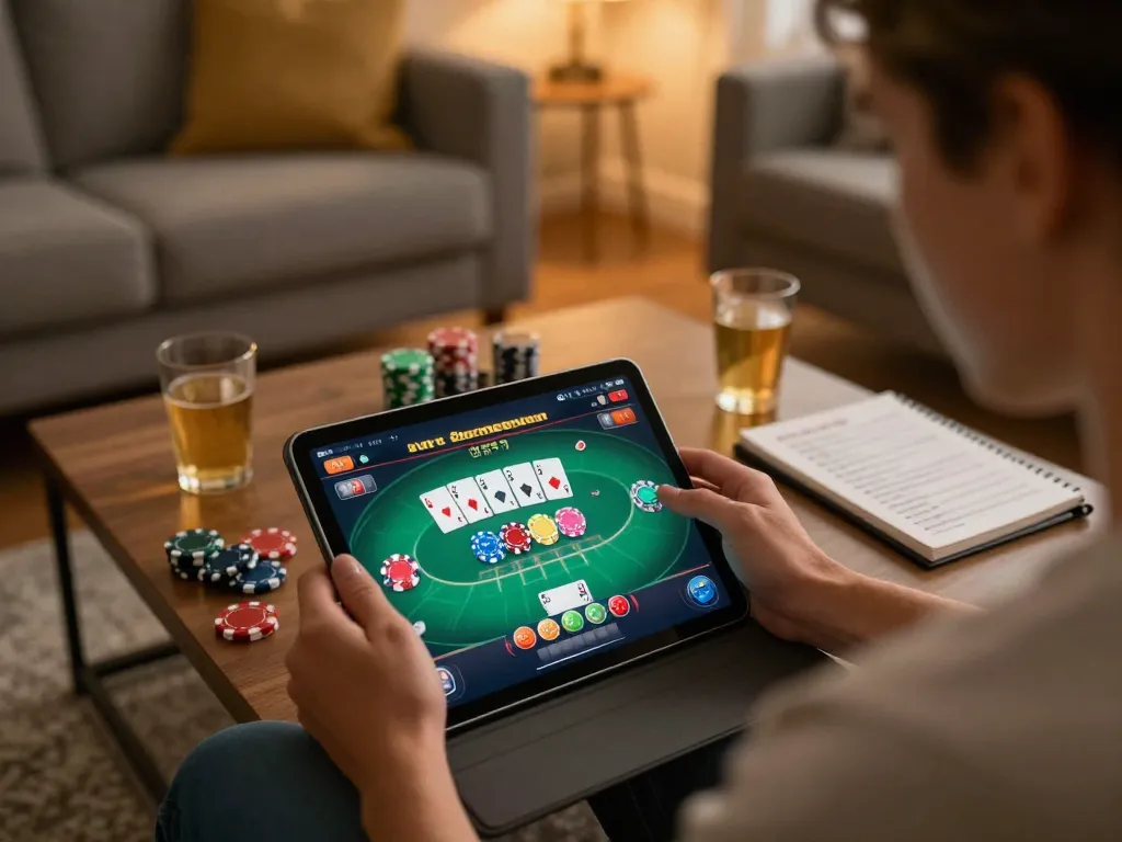 Player enjoying mobile gaming at home with LV88 interface and gaming strategy notes