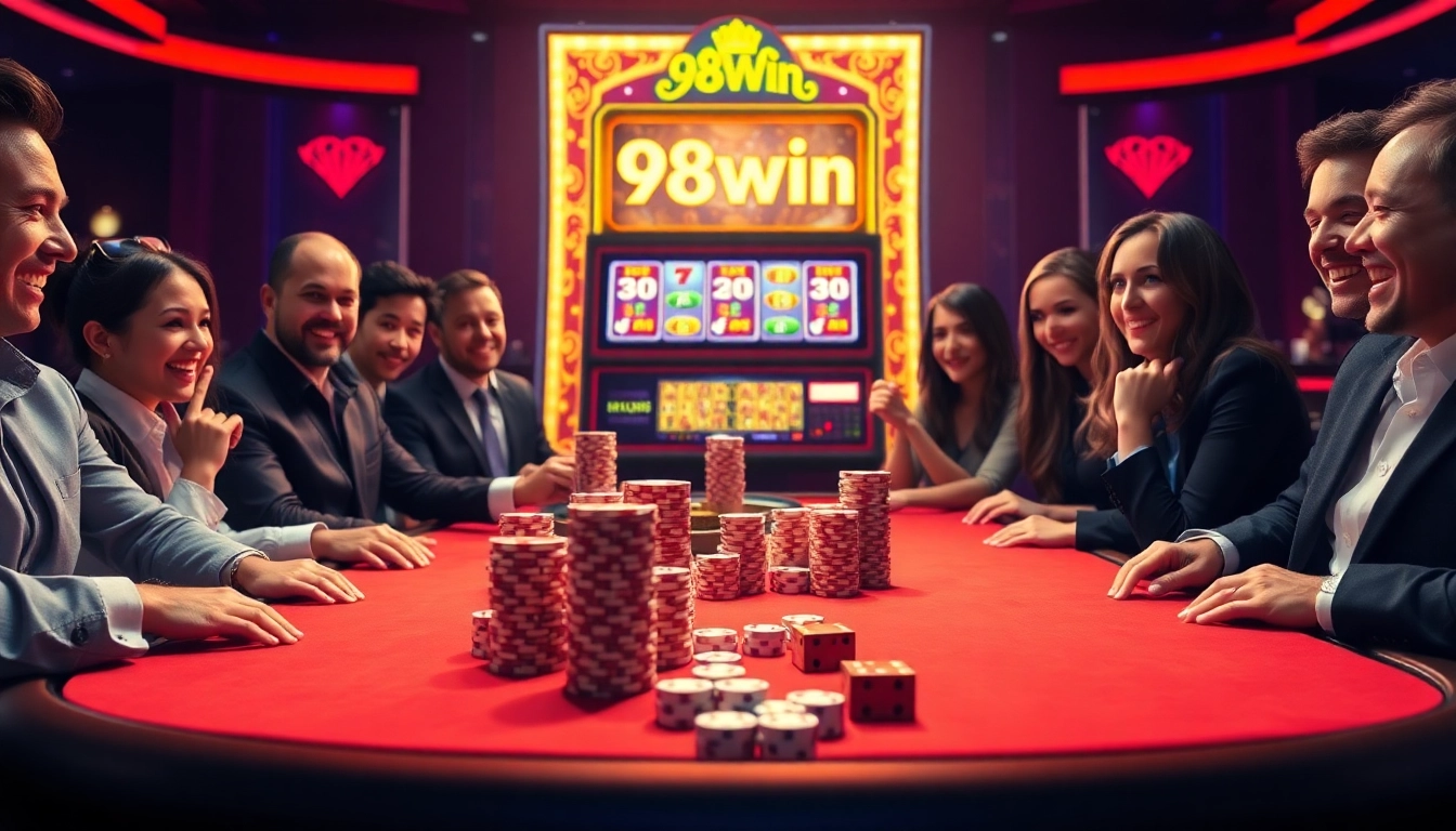Experience exceptional gaming action at 98win's vibrant casino table with players enjoying their luck.