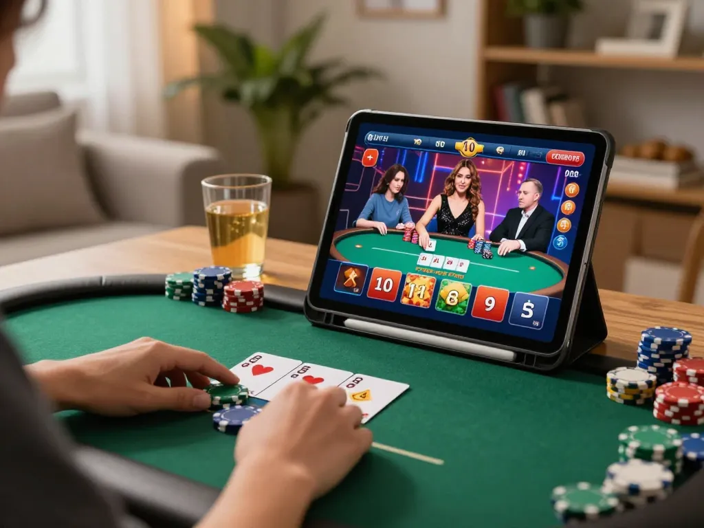 Experience exciting poker gameplay on 99Win in a cozy home setting.