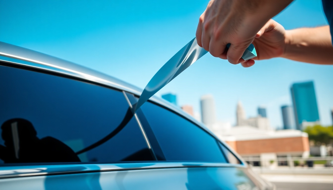 Applying window tinting Cleveland TN to enhance vehicle aesthetics and privacy.