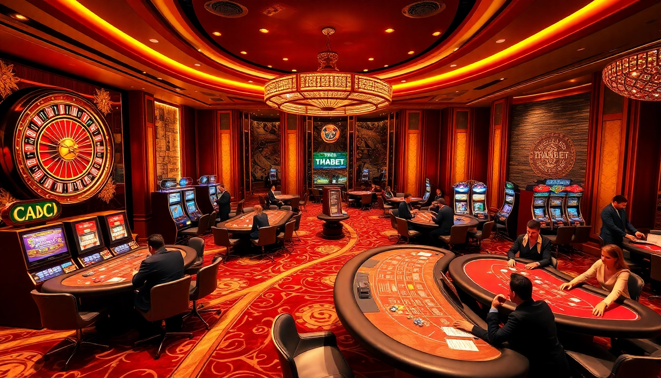 Experience the thrill of THABET's casino with vibrant gaming tables and engaging players.