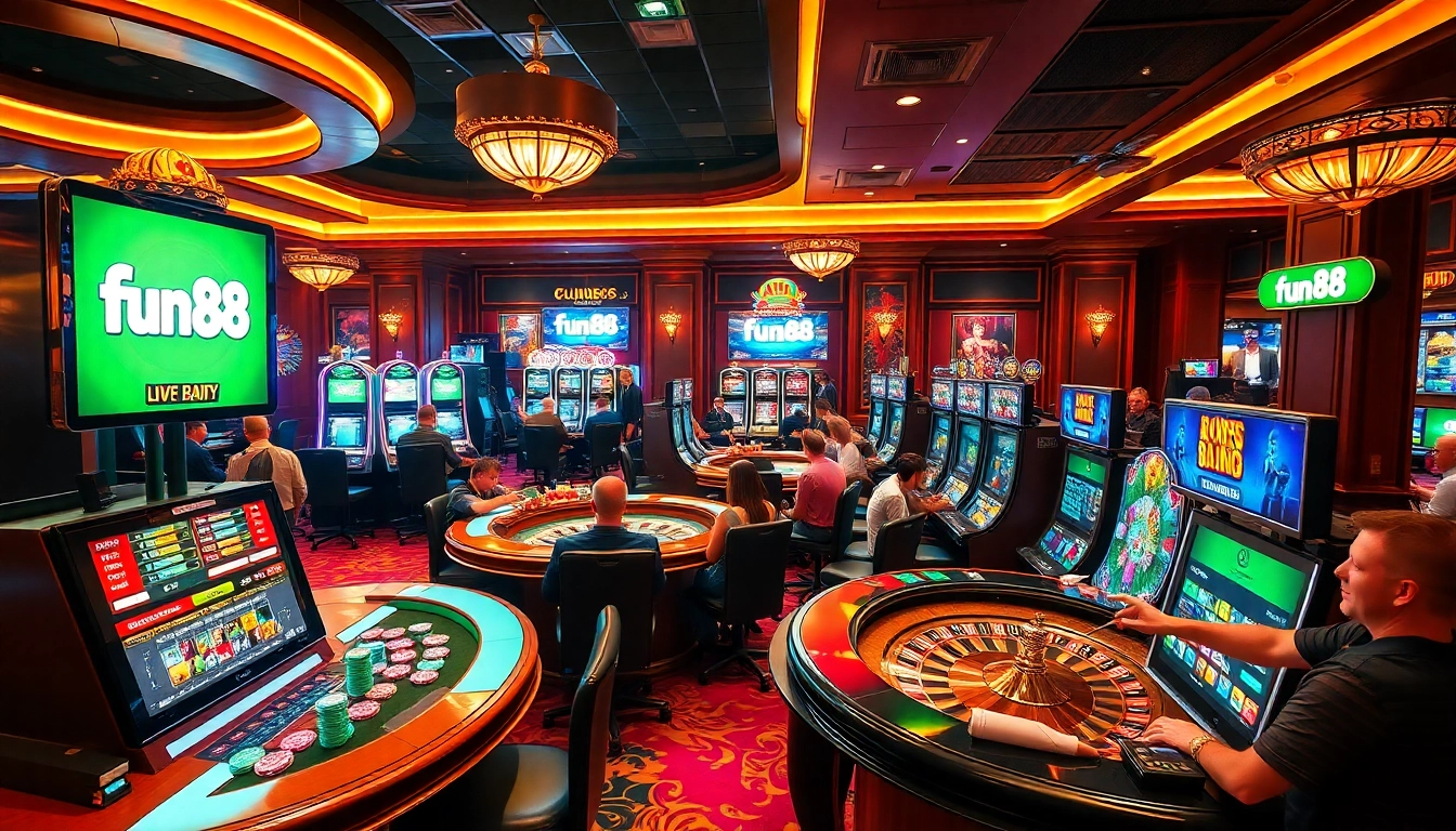 Experience the thrill of online gaming with fun88 at a vibrant casino scene.