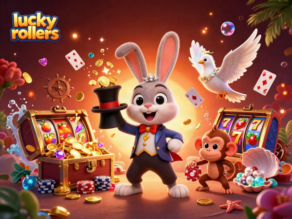 Experience thrilling wins at lucky rollers casino with magical creatures and poker chips in action.