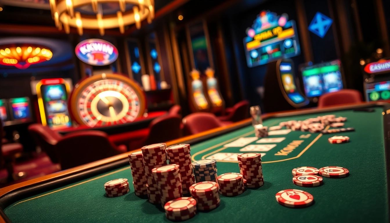 Experience thrilling games at KKWIN casino with exciting poker and roulette setups.