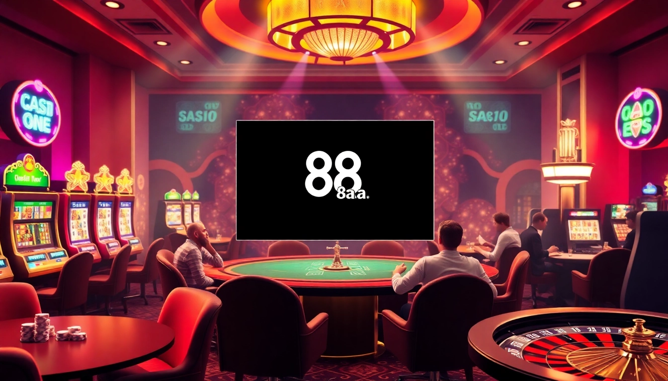 Play exciting casino games at 88aa with vibrant tables, chips, and slot machines.