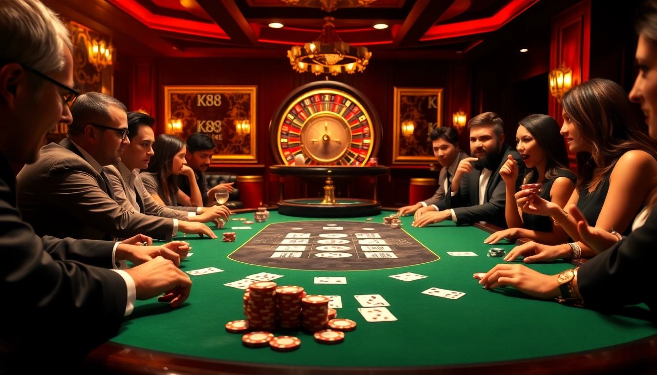 K88 poker table scene capturing players engaged in exciting gambling action.