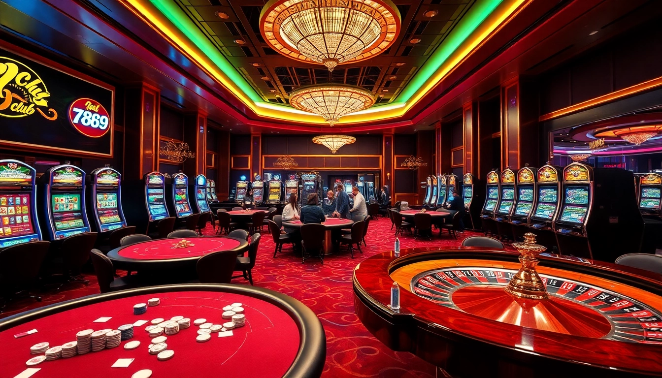 Experience the excitement at 789club with vibrant casino games, poker tables, roulette wheels, and slot machines.